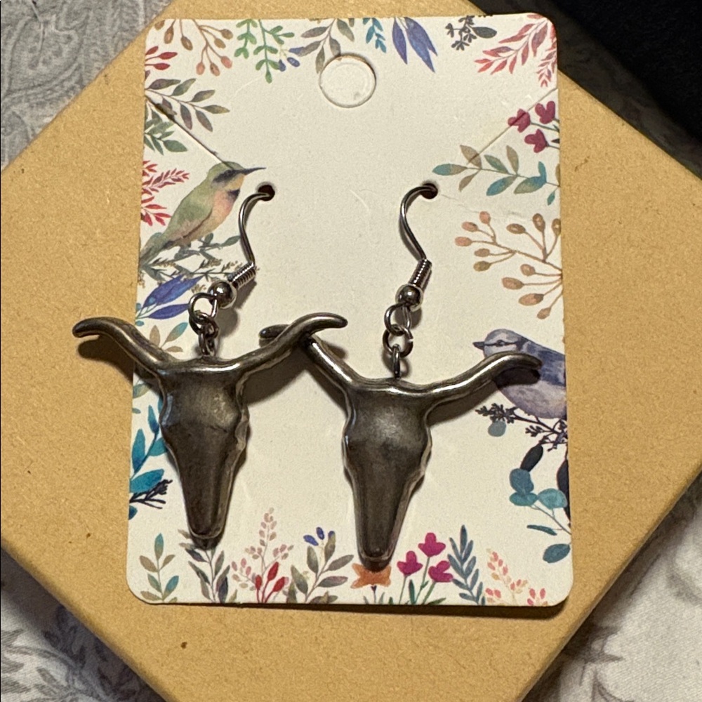 "Best" Longhorn Silver Earrings Unstamped